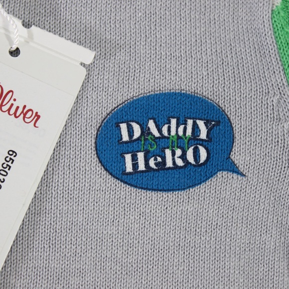 S. OLIVER Boys Striped Cardigan Sweater Full Zip “Daddy is my Hero” 9 Months NWT - Picture 2 of 6